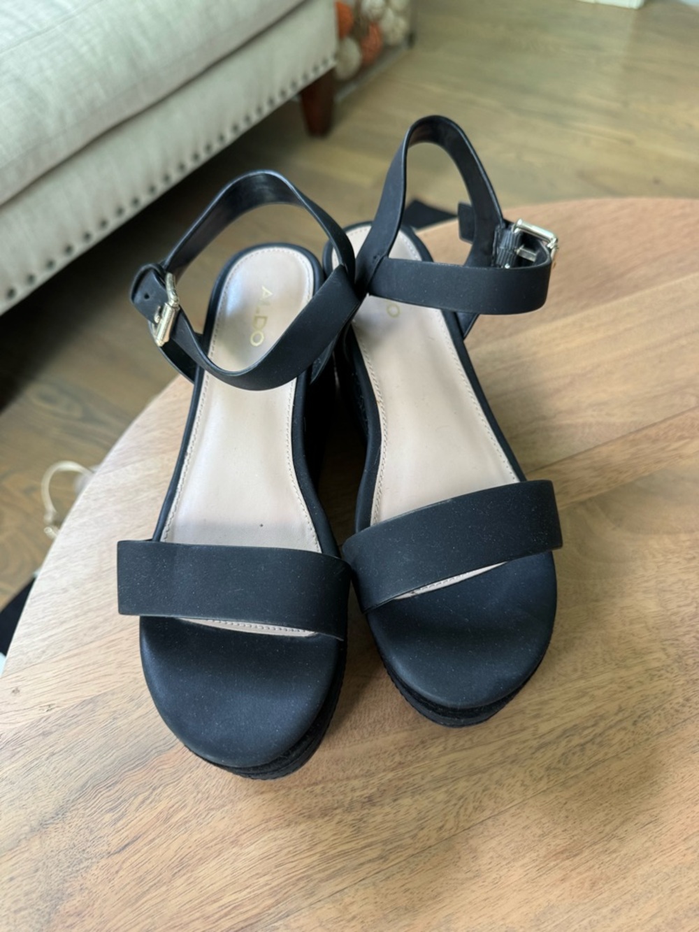 Aldo Black Open-Toe Ankle-Strap Platform Sandals